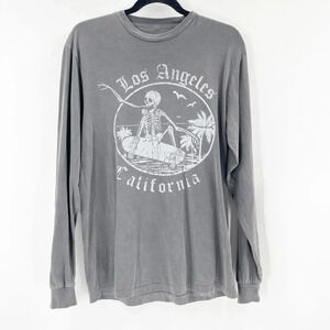 Full Tilt Long Sleeve T Shirt Womens Size S Gray‎ Los Angeles Graphic Skeleton